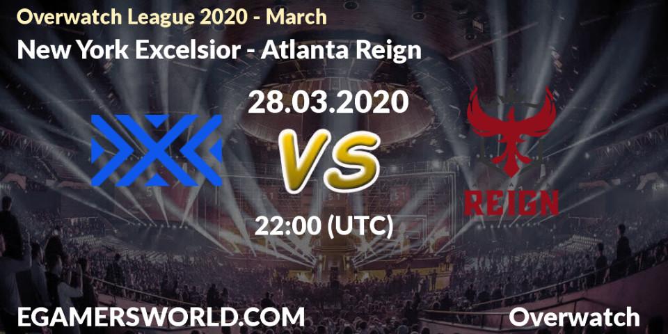 Prognose für das Spiel New York Excelsior VS Atlanta Reign. 28.03.20. Overwatch - Overwatch League 2020 - March