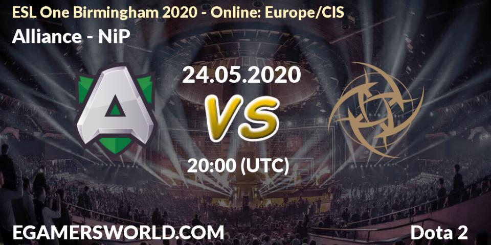 Prognose für das Spiel Alliance VS NiP. 24.05.20. Dota 2 - ESL One Birmingham 2020 - Online: Europe/CIS