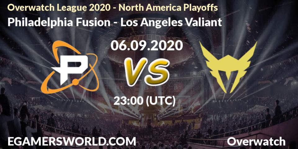 Prognose für das Spiel Philadelphia Fusion VS Los Angeles Valiant. 06.09.20. Overwatch - Overwatch League 2020 - North America Playoffs