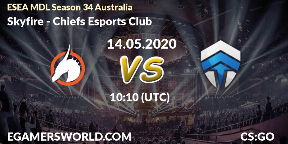 Prognose für das Spiel Skyfire VS Chiefs Esports Club. 21.05.2020 at 11:10. Counter-Strike (CS2) - ESEA MDL Season 34 Australia