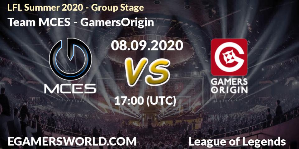 Prognose für das Spiel Team MCES VS GamersOrigin. 08.09.2020 at 17:00. LoL - LFL Summer 2020 - Group Stage