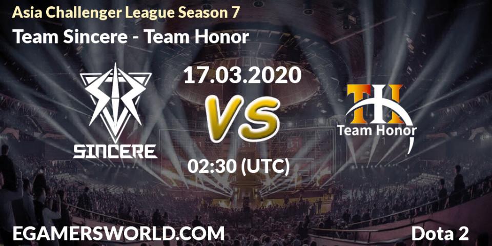 Prognose für das Spiel Team Sincere VS Team Honor. 17.03.20. Dota 2 - Asia Challenger League Season 7
