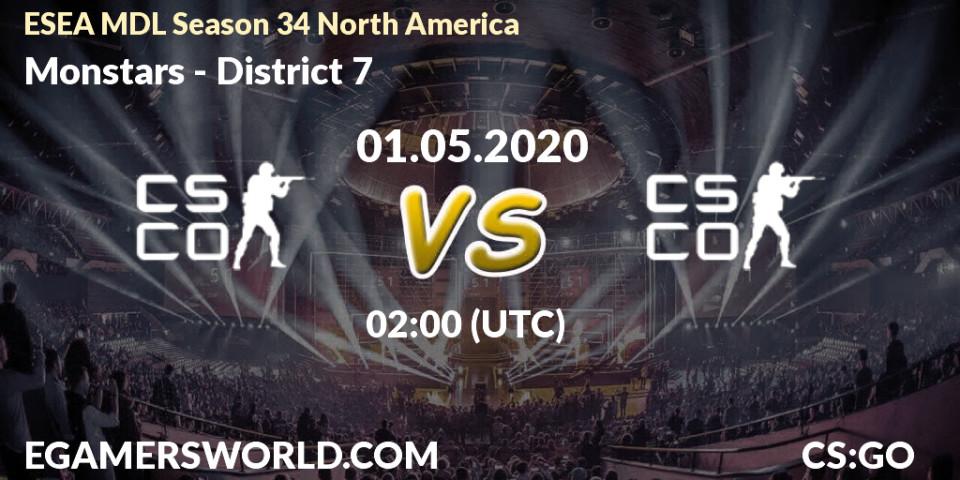Prognose für das Spiel Monstars VS District 7. 01.05.20. CS2 (CS:GO) - ESEA MDL Season 34 North America