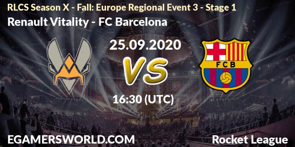 Prognose für das Spiel Renault Vitality VS FC Barcelona. 25.09.20. Rocket League - RLCS Season X - Fall: Europe Regional Event 3 - Stage 1