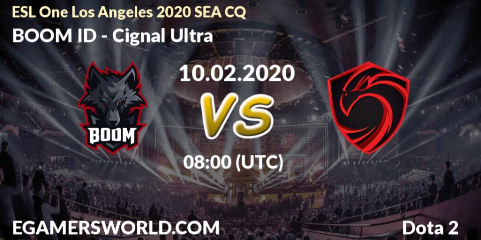 Prognose für das Spiel BOOM ID VS Cignal Ultra. 10.02.2020 at 08:36. Dota 2 - ESL One Los Angeles 2020 SEA CQ