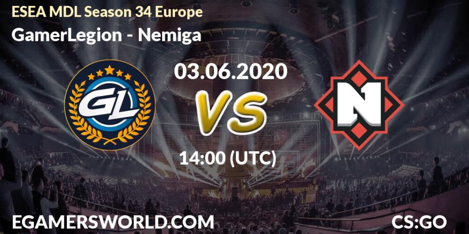 Prognose für das Spiel GamerLegion VS Nemiga. 11.06.2020 at 14:00. Counter-Strike (CS2) - ESEA MDL Season 34 Europe