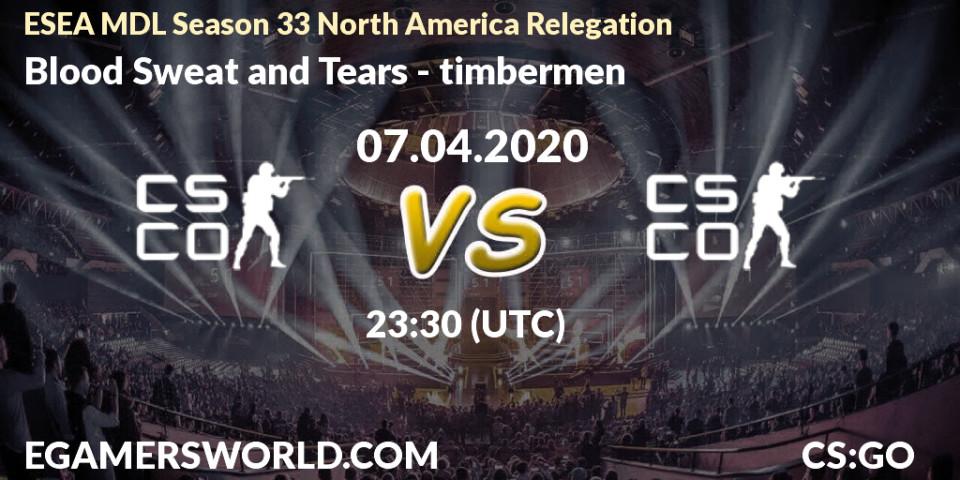 Prognose für das Spiel Blood Sweat and Tears VS Rebel. 07.04.20. CS2 (CS:GO) - ESEA MDL Season 33 North America Relegation
