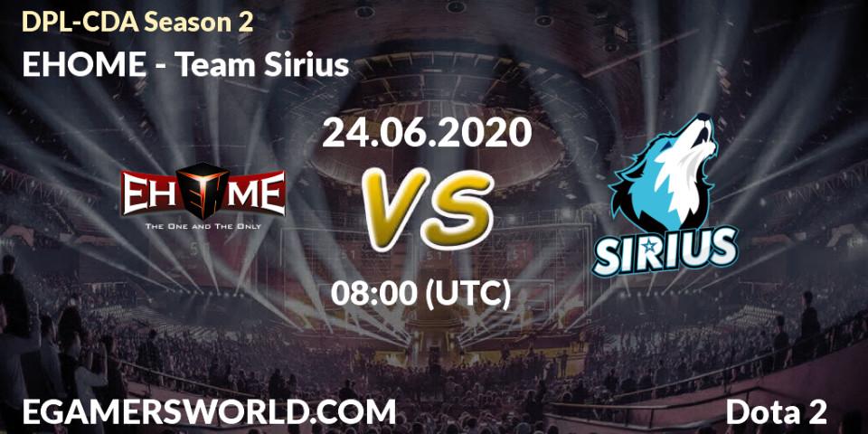 Prognose für das Spiel EHOME VS Team Sirius. 24.06.20. Dota 2 - DPL-CDA Professional League Season 2