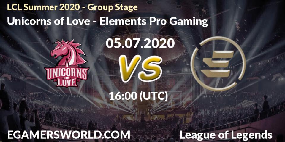 Prognose für das Spiel Unicorns of Love VS Elements Pro Gaming. 05.07.20. LoL - LCL Summer 2020 - Group Stage