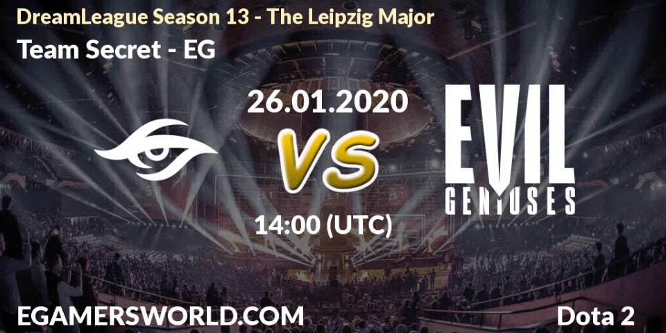 Prognose für das Spiel Team Secret VS EG. 26.01.20. Dota 2 - DreamLeague Season 13 - The Leipzig Major