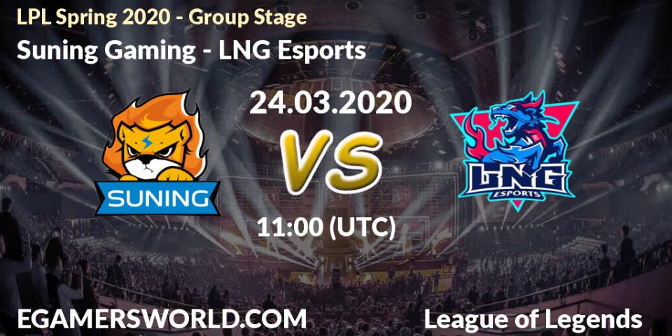 Prognose für das Spiel Suning Gaming VS LNG Esports. 24.03.20. LoL - LPL Spring 2020 - Group Stage (Week 1-4)