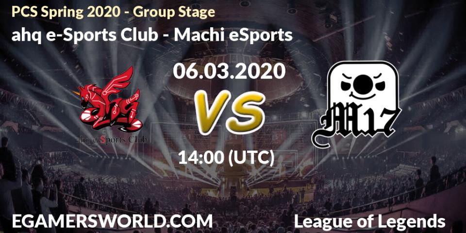 Prognose für das Spiel ahq e-Sports Club VS Machi eSports. 06.03.2020 at 14:55. LoL - PCS Spring 2020 - Group Stage