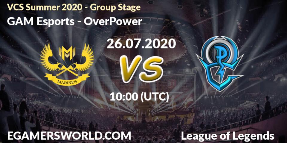 Prognose für das Spiel GAM Esports VS OverPower. 26.07.20. LoL - VCS Summer 2020 - Group Stage
