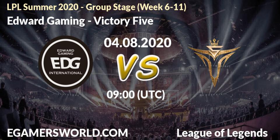 Prognose für das Spiel Edward Gaming VS Victory Five. 04.08.20. LoL - LPL Summer 2020 - Group Stage (Week 6-11)