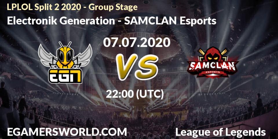 Prognose für das Spiel Electronik Generation VS SAMCLAN Esports. 07.07.2020 at 22:30. LoL - LPLOL Split 2 2020