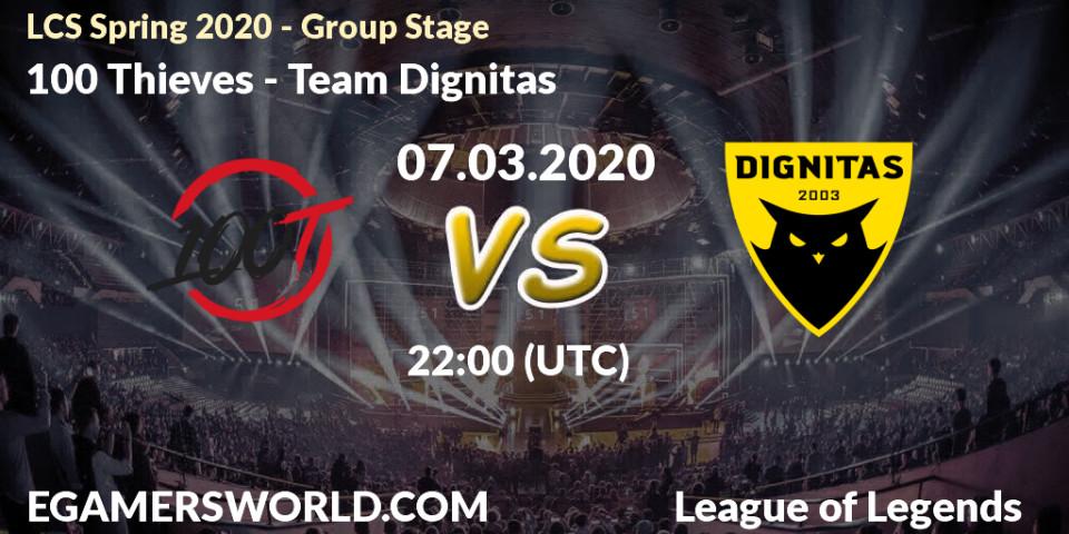 Prognose für das Spiel 100 Thieves VS Team Dignitas. 07.03.20. LoL - LCS Spring 2020 - Group Stage