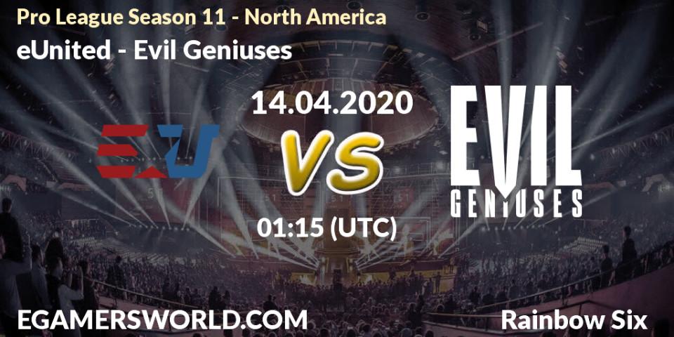 Prognose für das Spiel eUnited VS Evil Geniuses. 14.04.20. Rainbow Six - Pro League Season 11 - North America