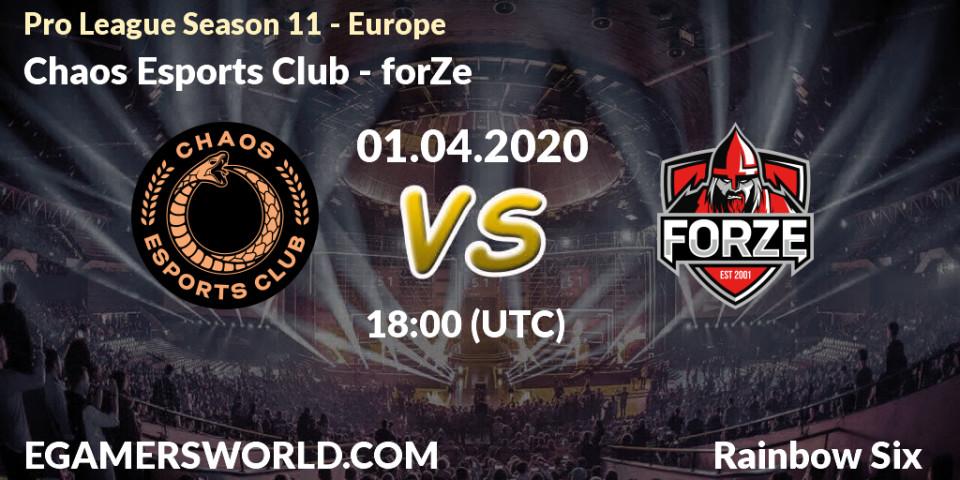 Prognose für das Spiel Chaos Esports Club VS forZe. 01.04.20. Rainbow Six - Pro League Season 11 - Europe