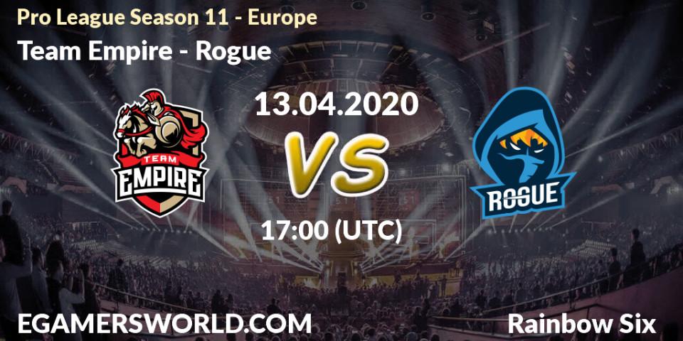 Prognose für das Spiel Team Empire VS Rogue. 13.04.20. Rainbow Six - Pro League Season 11 - Europe