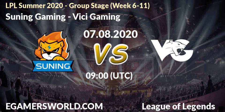 Prognose für das Spiel Suning Gaming VS Vici Gaming. 07.08.2020 at 09:16. LoL - LPL Summer 2020 - Group Stage (Week 6-11)