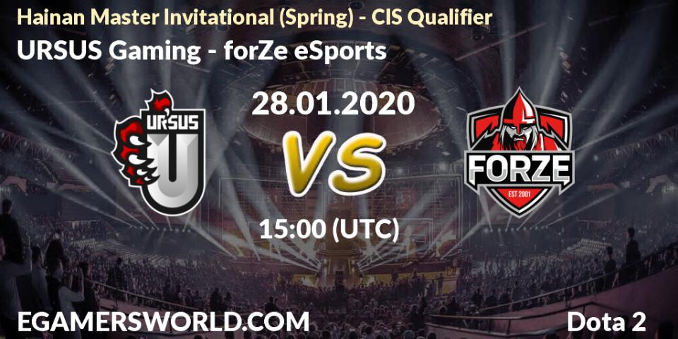 Prognose für das Spiel URSUS Gaming VS forZe eSports. 28.01.20. Dota 2 - Hainan Master Invitational (Spring) - CIS Qualifier