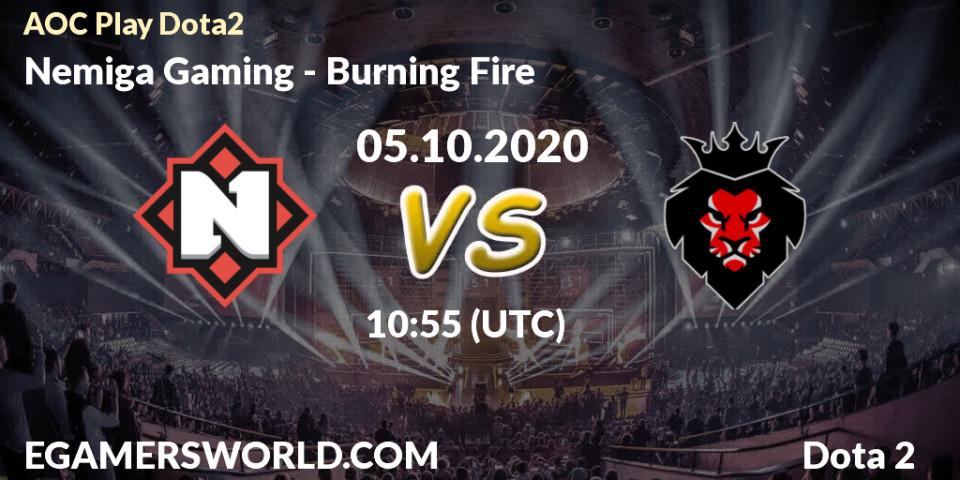 Prognose für das Spiel Nemiga Gaming VS Burning Fire. 05.10.20. Dota 2 - AOC Play Dota2
