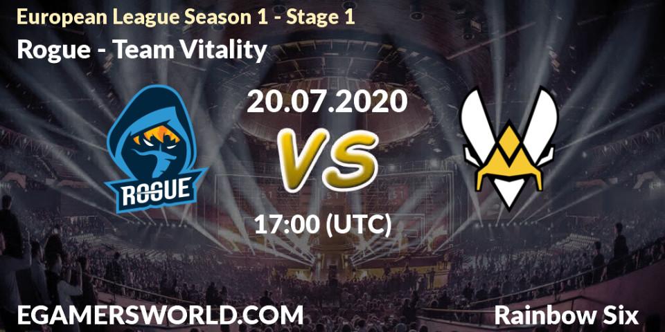 Prognose für das Spiel Rogue VS Team Vitality. 20.07.20. Rainbow Six - European League Season 1 - Stage 1