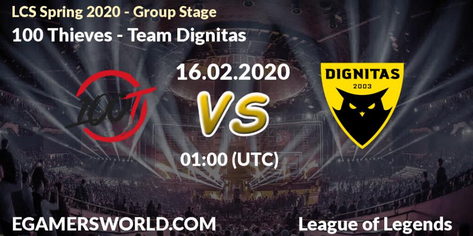 Prognose für das Spiel 100 Thieves VS Team Dignitas. 16.02.20. LoL - LCS Spring 2020 - Group Stage