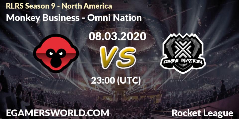 Prognose für das Spiel Monkey Business VS Omni Nation. 08.03.20. Rocket League - RLRS Season 9 - North America