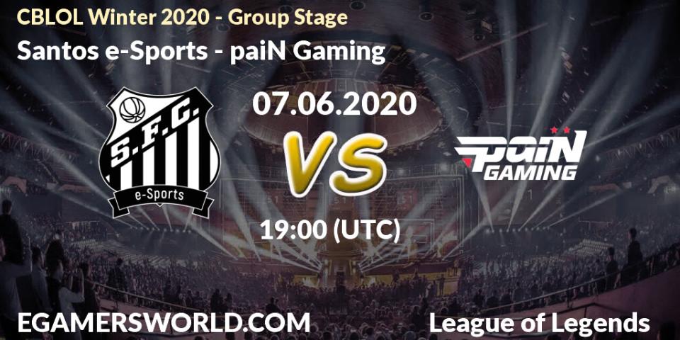 Prognose für das Spiel Santos e-Sports VS paiN Gaming. 07.06.2020 at 19:00. LoL - CBLOL Winter 2020 - Group Stage