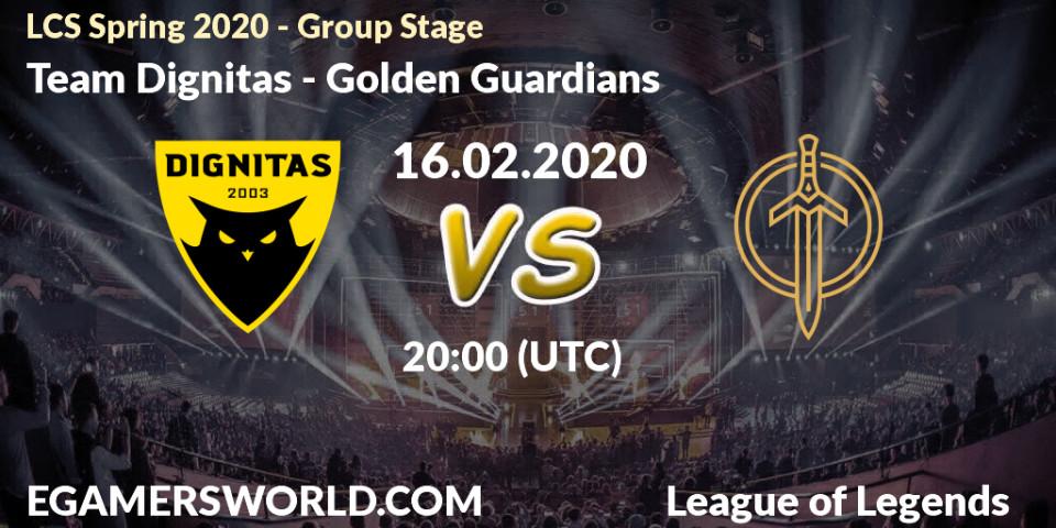 Prognose für das Spiel Team Dignitas VS Golden Guardians. 16.02.20. LoL - LCS Spring 2020 - Group Stage