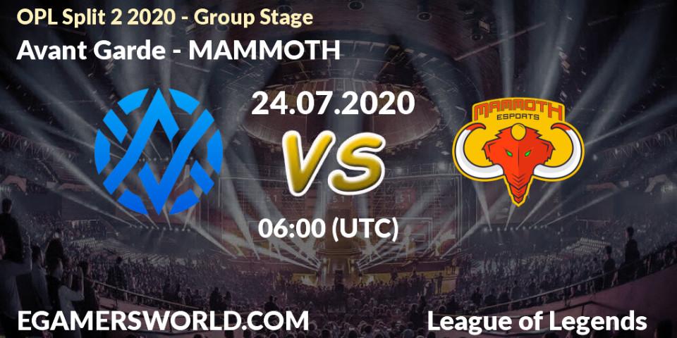 Prognose für das Spiel Avant Garde VS MAMMOTH. 24.07.20. LoL - OPL Split 2 2020 - Group Stage