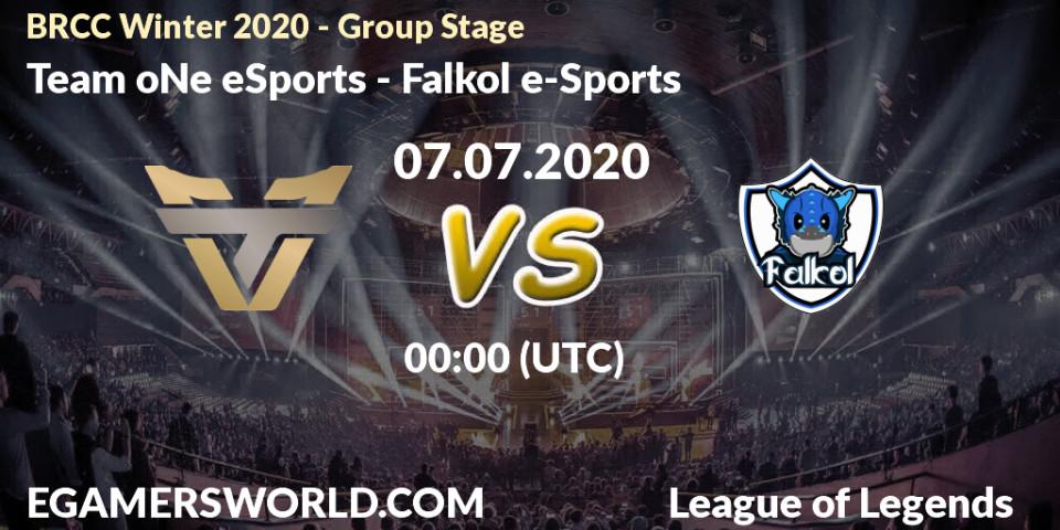 Prognose für das Spiel Team oNe eSports VS Falkol e-Sports. 07.07.20. LoL - BRCC Winter 2020 - Group Stage
