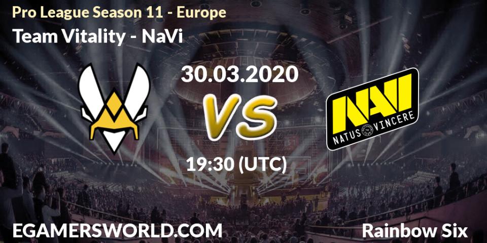 Prognose für das Spiel Team Vitality VS NaVi. 30.03.20. Rainbow Six - Pro League Season 11 - Europe