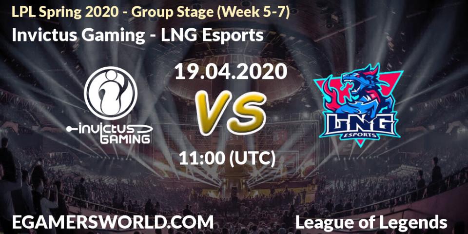 Prognose für das Spiel Invictus Gaming VS LNG Esports. 19.04.20. LoL - LPL Spring 2020 - Group Stage (Week 5-7)