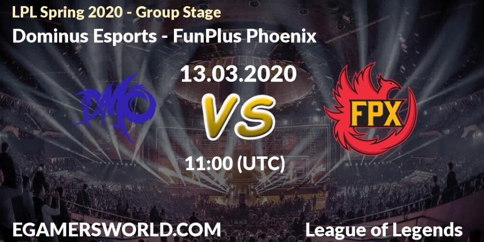 Prognose für das Spiel Dominus Esports VS FunPlus Phoenix. 13.03.20. LoL - LPL Spring 2020 - Group Stage (Week 1-4)