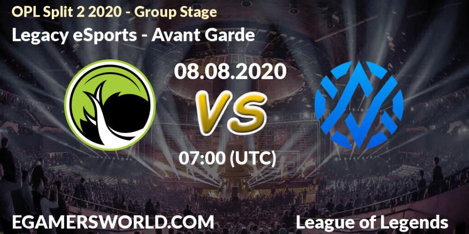 Prognose für das Spiel Legacy eSports VS Avant Garde. 08.08.20. LoL - OPL Split 2 2020 - Group Stage