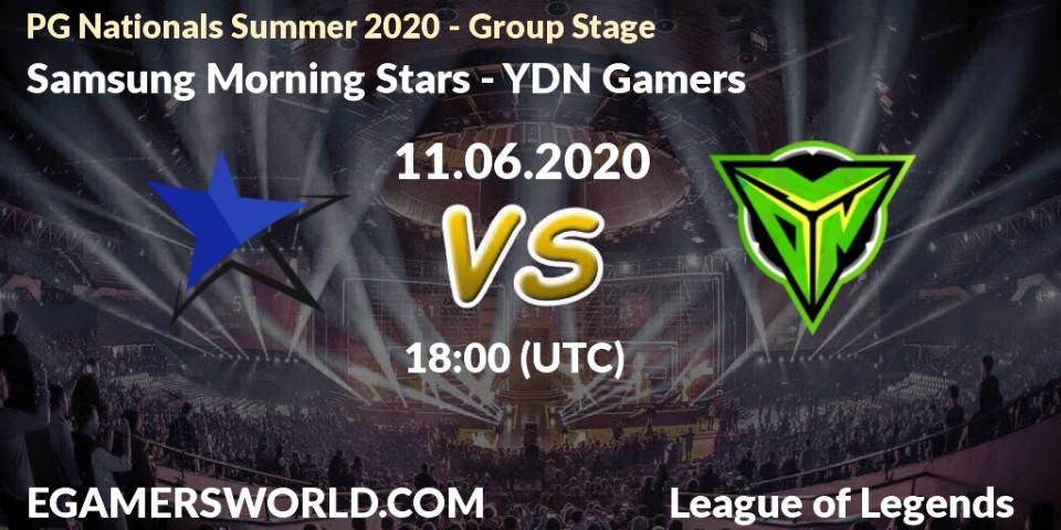 Prognose für das Spiel Samsung Morning Stars VS YDN Gamers. 11.06.2020 at 18:00. LoL - PG Nationals Summer 2020 - Group Stage