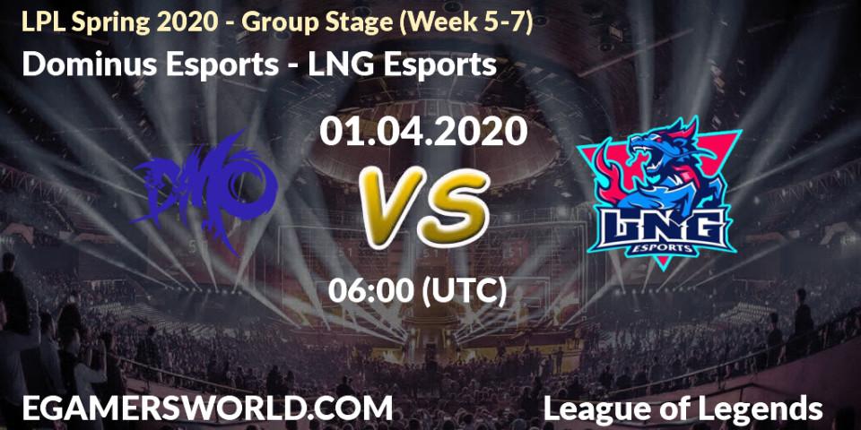 Prognose für das Spiel Dominus Esports VS LNG Esports. 01.04.20. LoL - LPL Spring 2020 - Group Stage (Week 5-7)