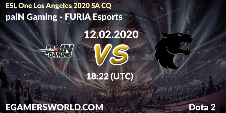 Prognose für das Spiel paiN Gaming VS FURIA Esports. 12.02.20. Dota 2 - ESL One Los Angeles 2020 SA CQ