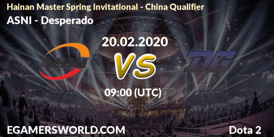 Prognose für das Spiel ASNI VS Desperado. 20.02.20. Dota 2 - Hainan Master Spring Invitational - China Qualifier