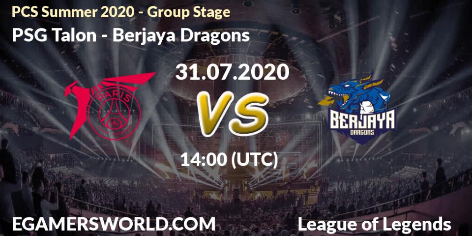 Prognose für das Spiel PSG Talon VS Berjaya Dragons. 31.07.2020 at 14:00. LoL - PCS Summer 2020 - Group Stage
