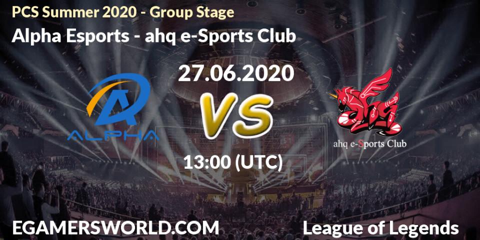 Prognose für das Spiel Alpha Esports VS ahq e-Sports Club. 27.06.20. LoL - PCS Summer 2020 - Group Stage