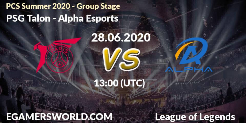 Prognose für das Spiel PSG Talon VS Alpha Esports. 28.06.20. LoL - PCS Summer 2020 - Group Stage