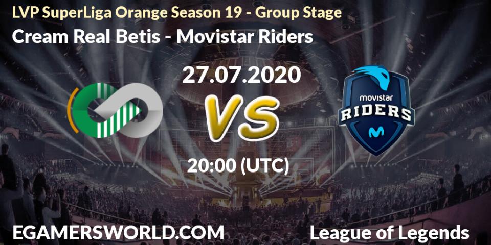 Prognose für das Spiel Cream Real Betis VS Movistar Riders. 27.07.2020 at 20:15. LoL - LVP SuperLiga Orange Season 19 - Group Stage