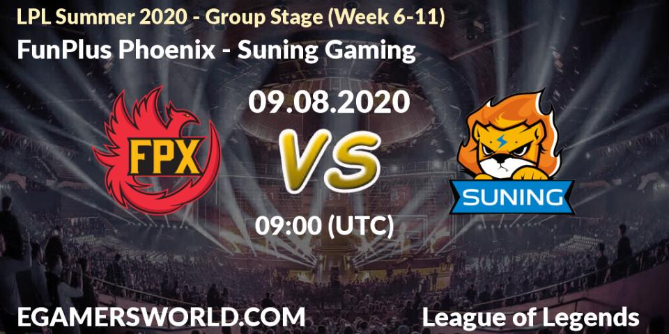 Prognose für das Spiel FunPlus Phoenix VS Suning Gaming. 09.08.2020 at 13:35. LoL - LPL Summer 2020 - Group Stage (Week 6-11)
