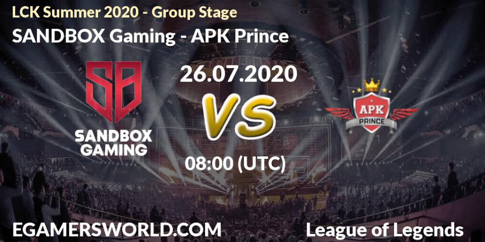 Prognose für das Spiel SANDBOX Gaming VS SeolHaeOne Prince. 26.07.20. LoL - LCK Summer 2020 - Group Stage