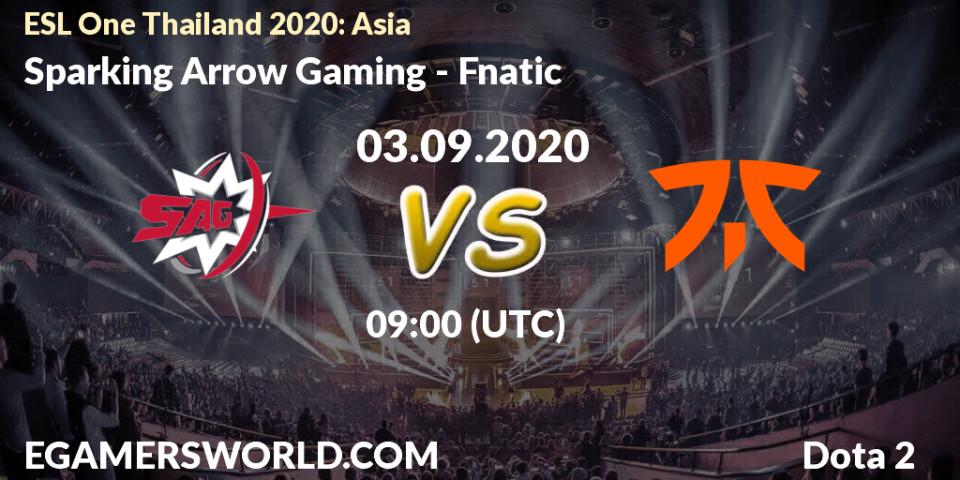Prognose für das Spiel Sparking Arrow Gaming VS Fnatic. 03.09.20. Dota 2 - ESL One Thailand 2020: Asia