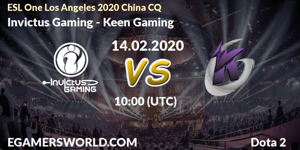 Prognose für das Spiel Invictus Gaming VS Keen Gaming. 14.02.20. Dota 2 - ESL One Los Angeles 2020 China CQ