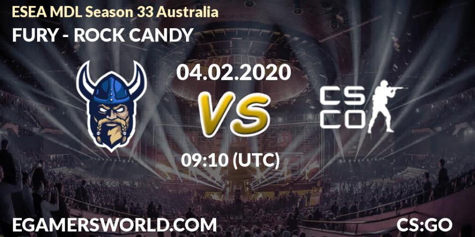 Prognose für das Spiel FURY VS ROCK CANDY. 05.02.20. CS2 (CS:GO) - ESEA MDL Season 33 Australia
